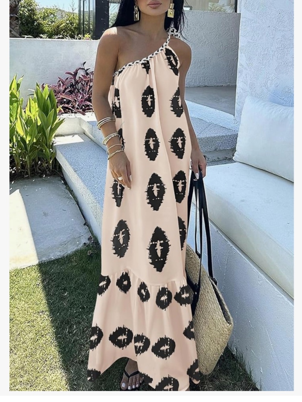 NWT PRETTYGARDEN Women's 2026 Summer One Shoulder Maxi Dress Printed Flowy Boho